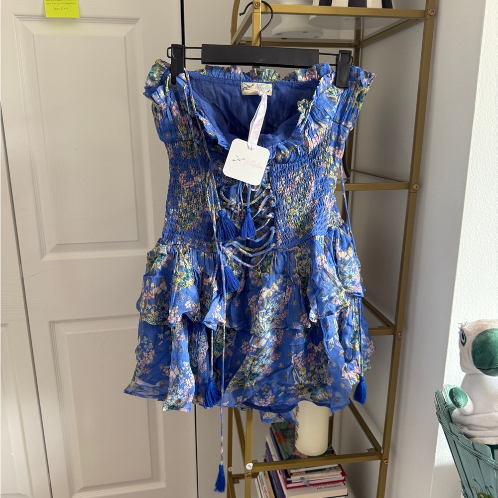 Fillyboo Blue Floral Strapless Dress